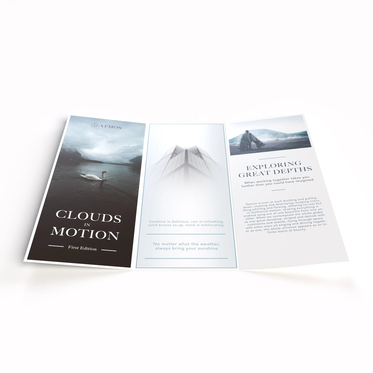 Brochure or booklet with scenic images and text on a white background