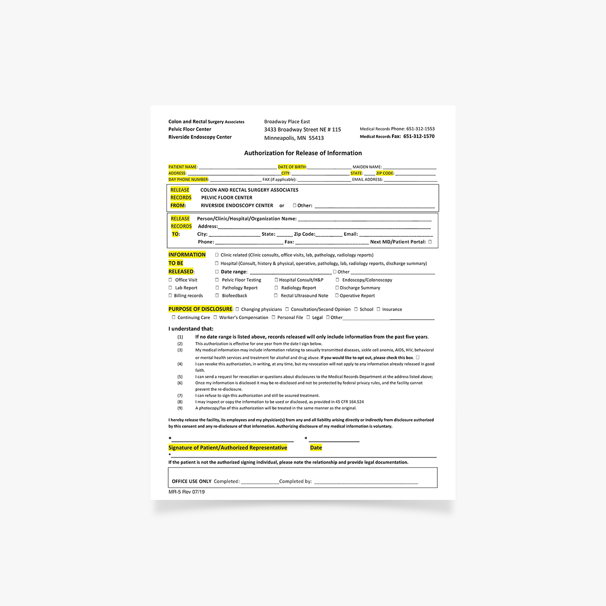 MR-5 Release of Information - Clinic